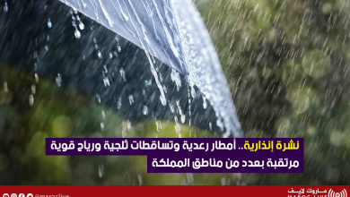 صورة نشرة إنذارية .. أمطار رعدية وتساقطات ثلجية ورياح قوية مرتقبة بعدد من مناطق المملكة